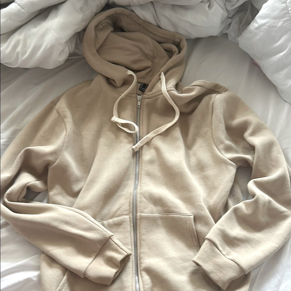 Beige Zip-Up Hoodie